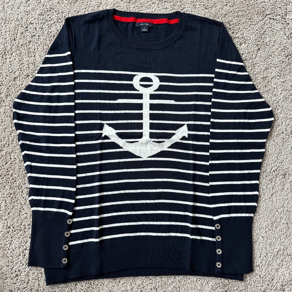 Nautica Striped + Anchor Crewneck Sweater